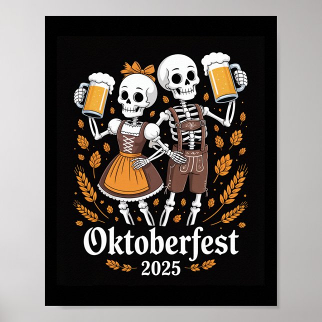 Poster Skeleton alemão Halloween Lederhosen Funny 2025 (Frente)