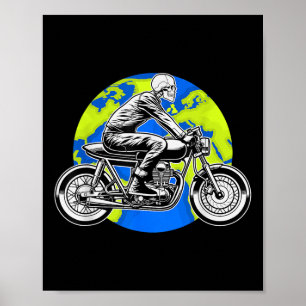 Poster Skeleton Andando Motocicleta Dia da Terra Legal Sa