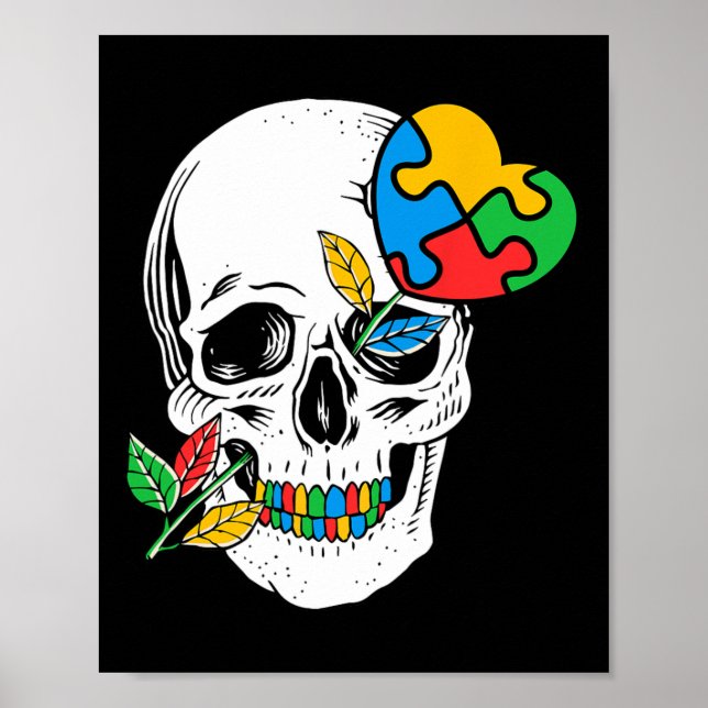 Poster Skeleton Autism Awarts Rosa Autismo Quebra-cabeça (Frente)