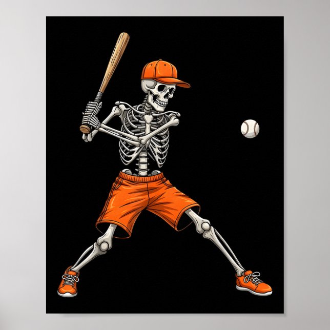 Poster Skeleton Baseball Halloween Figurume Homens Engraç (Frente)