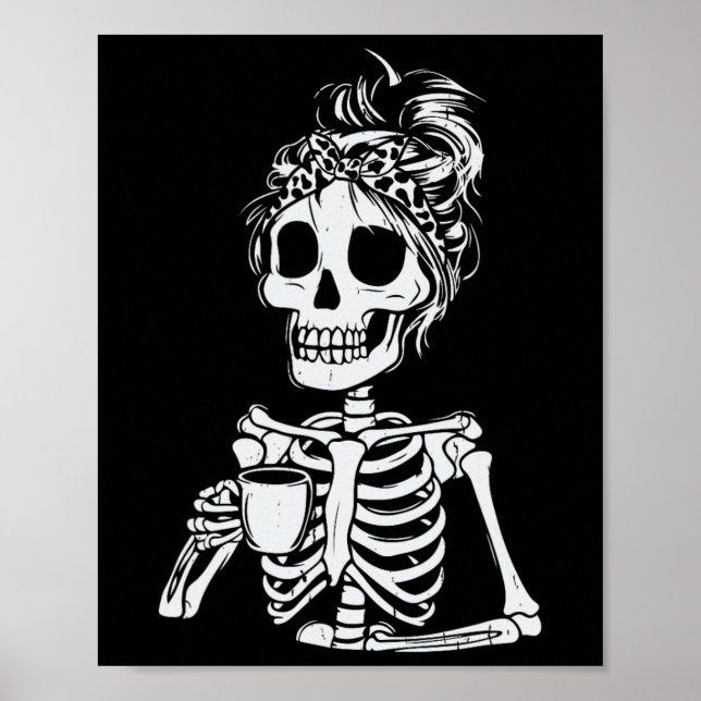Poster Skeleton Bebendo Café Dia de as Bruxas engraçado S (Frente)