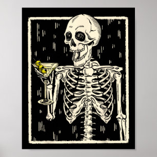 Poster Skeleton Bebendo Martini Tail Retro Halloween Cos