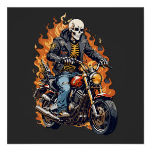 Pôster Skeleton Biker   Motocicleta   Ciclagem Superior