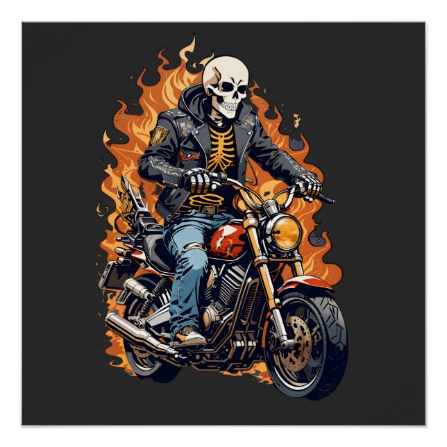 Pôster Skeleton Biker | Motocicleta | Ciclagem Superior (Frente)