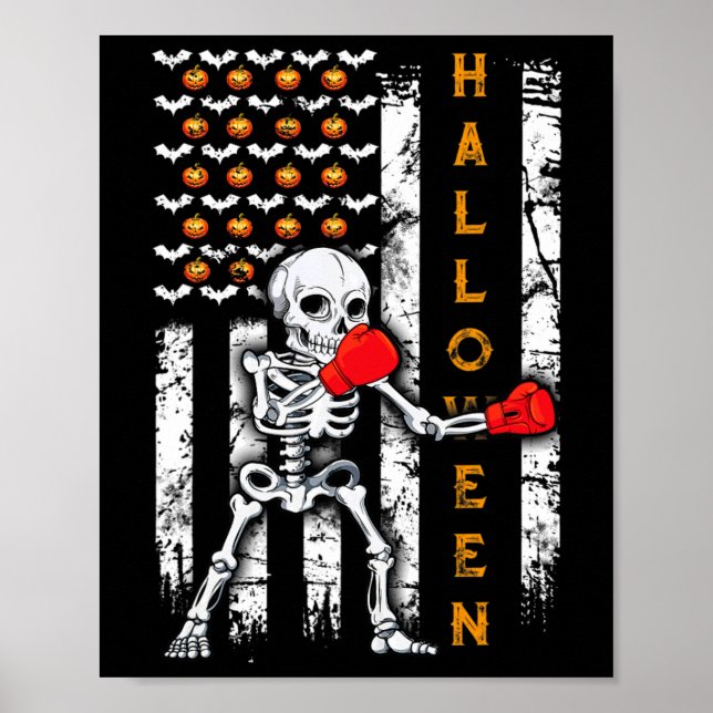 Poster Skeleton Boxing Halloween Boxer Kickboxing Mma Us  (Frente)
