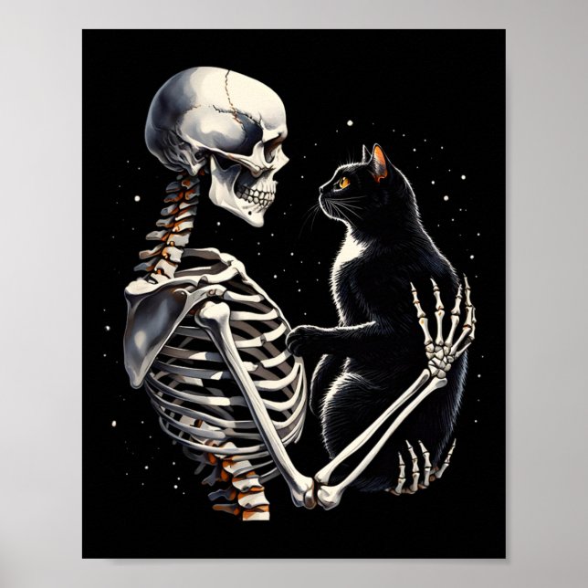 Poster Skeleton Brincando Com Um Gráfico De Gato Capa De  (Frente)