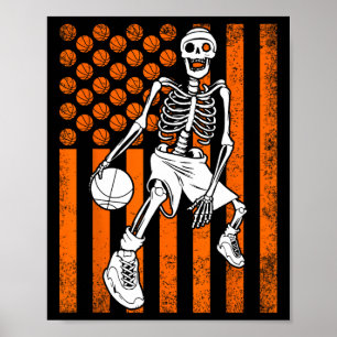 Poster Skeleton Bysketbyll Player Usa American Flag V