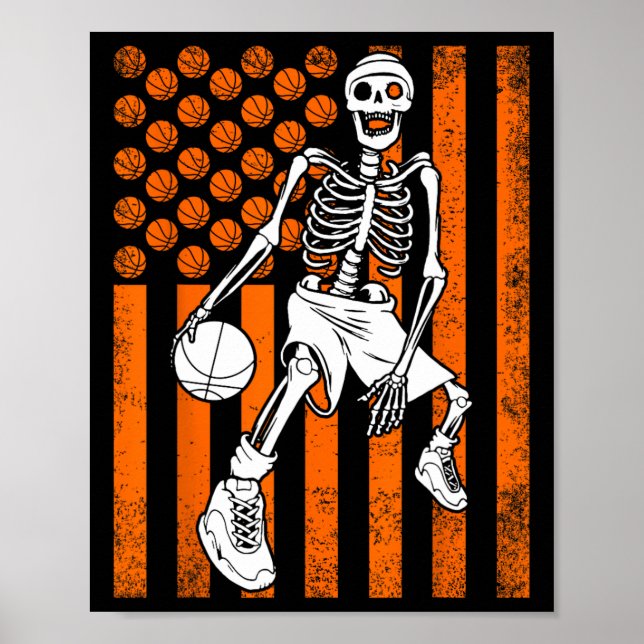Poster Skeleton Bysketbyll Player Usa American Flag V (Frente)