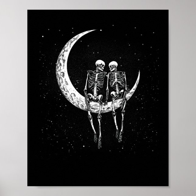 Poster Skeleton Casal Na Lua Diversão Do Dia Das Bruxas (Frente)