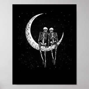 Poster Skeleton Casal On Moon Dia de as Bruxas engraçado