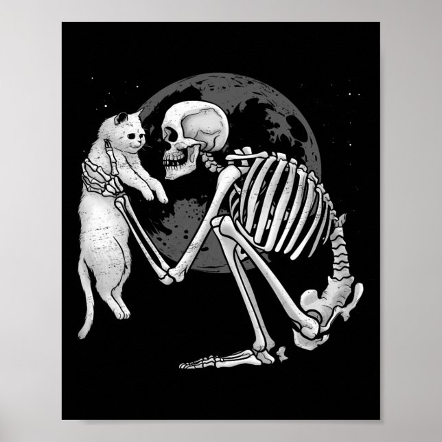 Poster Skeleton Cat Gatinho Skull Ghost Halloween Men (Frente)