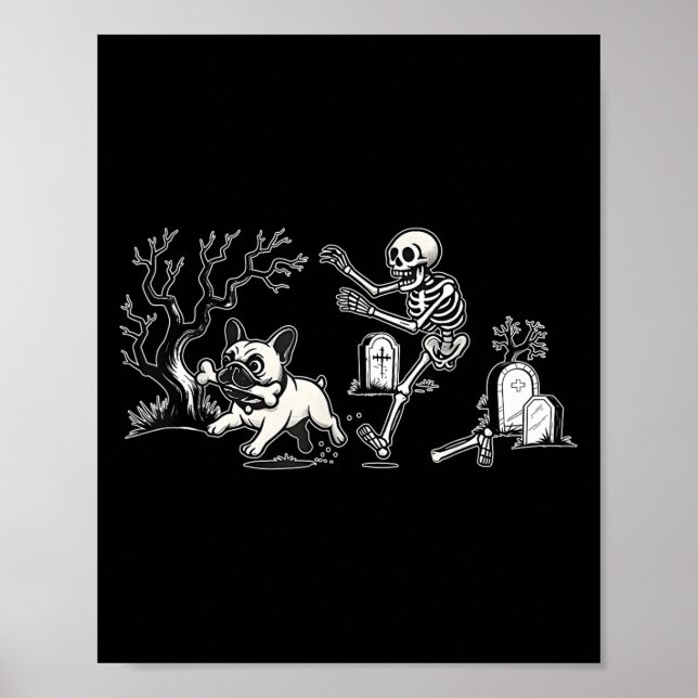 Poster Skeleton Chasing French Bulldog Halloween Dog Mom  (Frente)