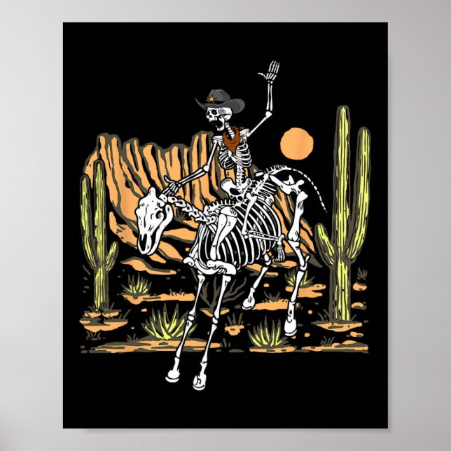 Poster Skeleton Cowboy Andando Cavalo Halloween Rider Cos (Frente)