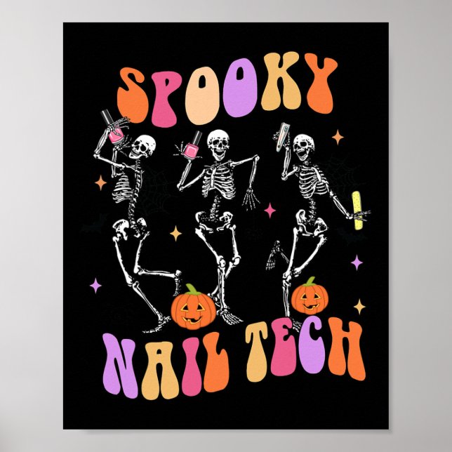 Poster Skeleton de diversão técnica de Nail Tech Hallowee (Frente)