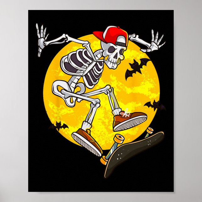 Poster Skeleton Dia de as Bruxas engraçado Skate (Frente)