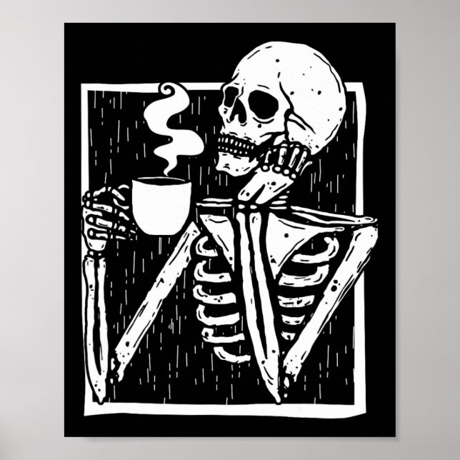 Poster Skeleton do bebendo de café Halloween (Frente)