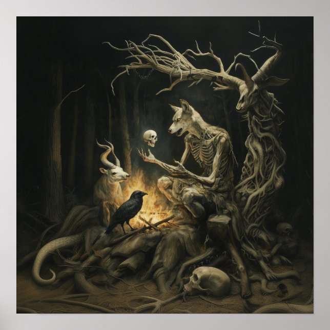 Poster Skeleton Dog Moon Witchy AI Art Matvalue (Frente)