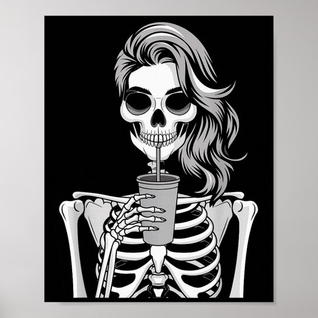 Poster Skeleton Drinking Beverage Monochrome Gothic Hallo (Frente)