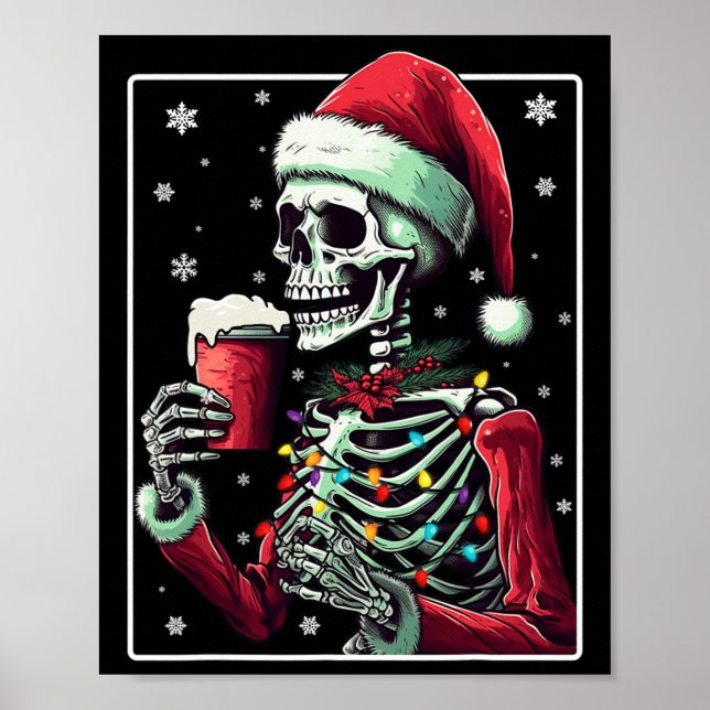 Poster Skeleton Drinking Cocoa - Funny Hot Chocolate Xmas (Frente)