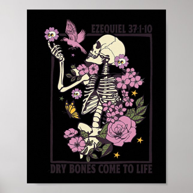 Poster Skeleton Dry Bones Vem À Vida Halloween Cristão (Frente)