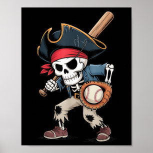 Poster Skeleton Engraçado Pirata Beisebol Figurino B