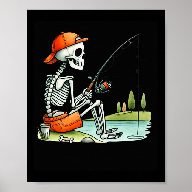 Poster Skeleton Fishing Halloween Costume Funny Fishing B (Frente)