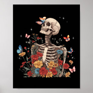 Poster Skeleton Flores Borboleta Floral Homens de Hallowe