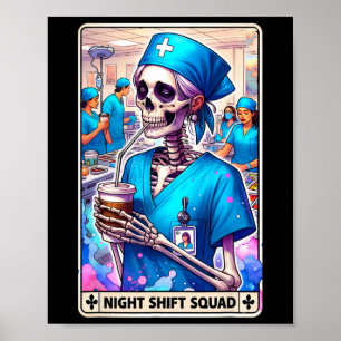 Poster Skeleton Funny Tarot Card Night Shift Squad Hallow