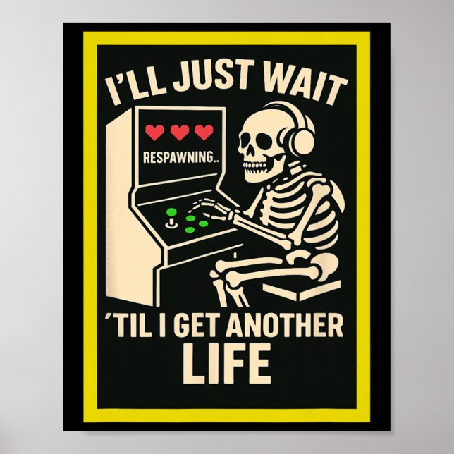 Poster Skeleton Gamer Arcade Design – Funny Retro Gaming  (Frente)