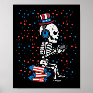 Poster Skeleton Gamer Engraçado América Meninos Homens