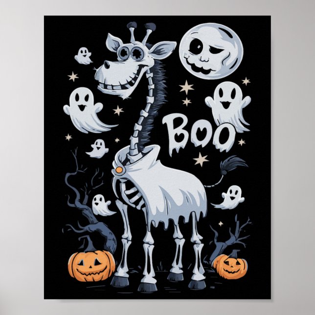 Poster Skeleton Giraffe Em Fantasmas No Halloween (Frente)