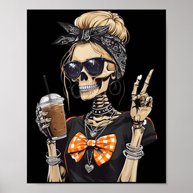 Poster Skeleton Girl Bebendo Café Sinal Gráfico F (Frente)