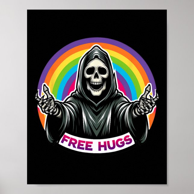 Poster Skeleton Grim Reaper Halloween Engraçado Rainbow F (Frente)