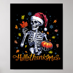Poster Skeleton Halloween Feliz Natal HalloGraças