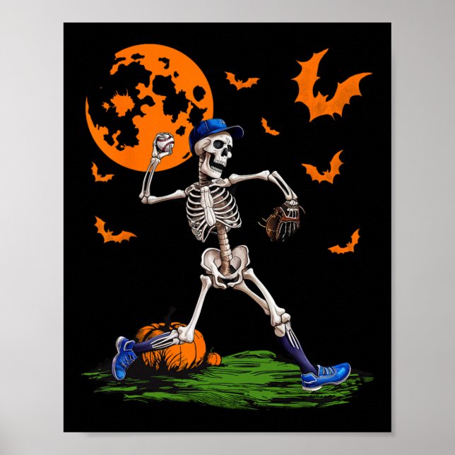 Poster Skeleton Halloween Men Boys Baseball Spooky (Frente)