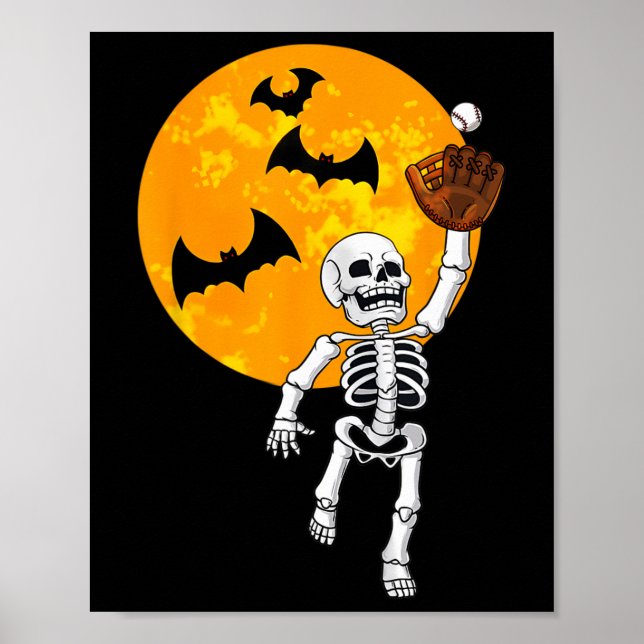 Poster Skeleton Halloween Men Meninos Baseball Halloween  (Frente)