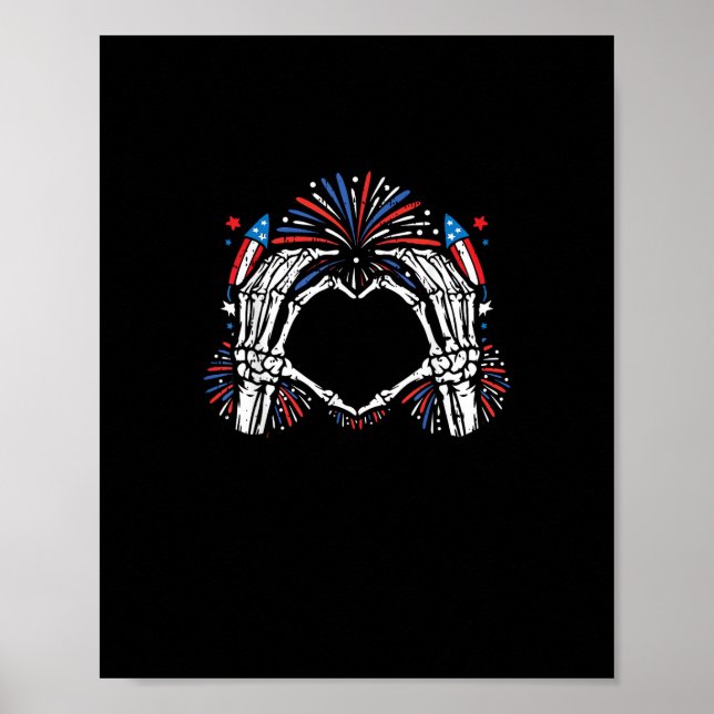 Poster Skeleton Hand Heart EUA Patriotic American (Frente)