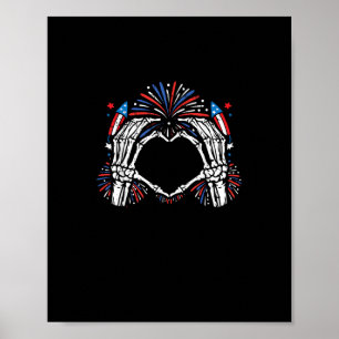 Poster Skeleton Hand Heart EUA Patriotic American