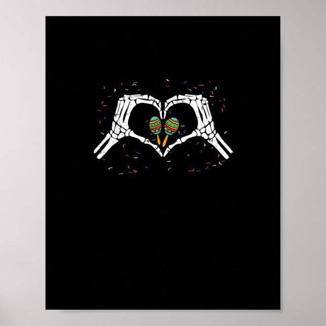 Poster Skeleton Hand Heart Maracas Cinco De Mayo Mexicano (Frente)
