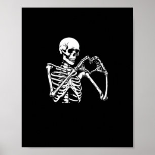 Poster Skeleton Heart Hands Sinal Halloween Costume Retro