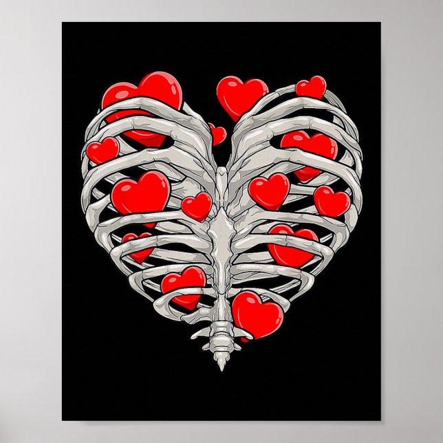 Poster Skeleton Heart Rib Cage X Ray Kids Engraçado Val (Frente)