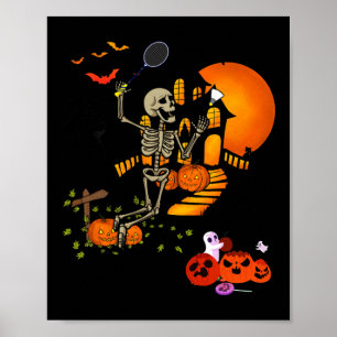 Poster Skeleton Jogando Badminton Esporte Assustador Hall
