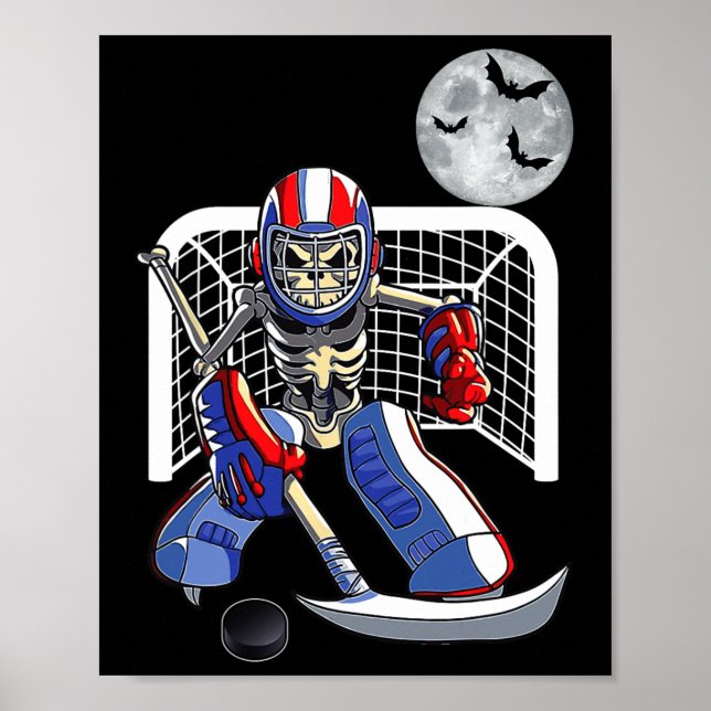 Poster Skeleton jogando hóquei no gelo Feliz Dia das Brux (Frente)