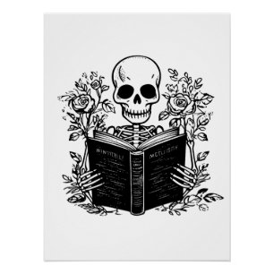 Pôster Skeleton lendo livro romântico