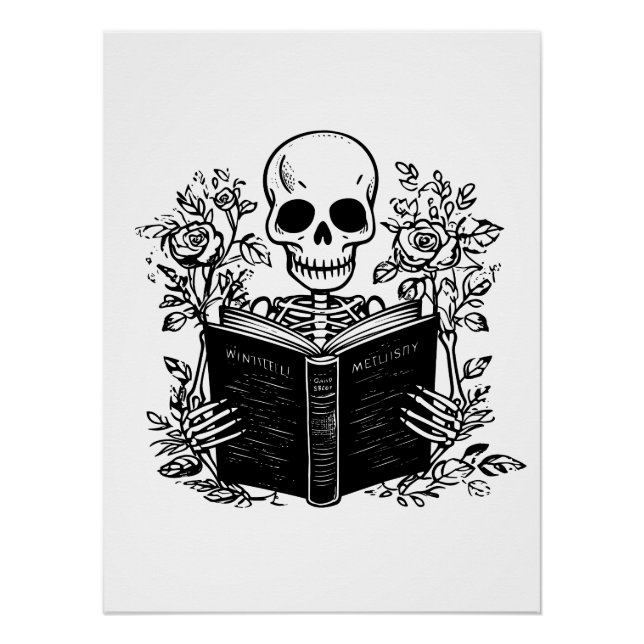 Pôster Skeleton lendo livro romântico (Frente)