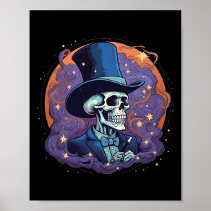 Poster Skeleton Magistro Top Hat Stars Fumar Hallow