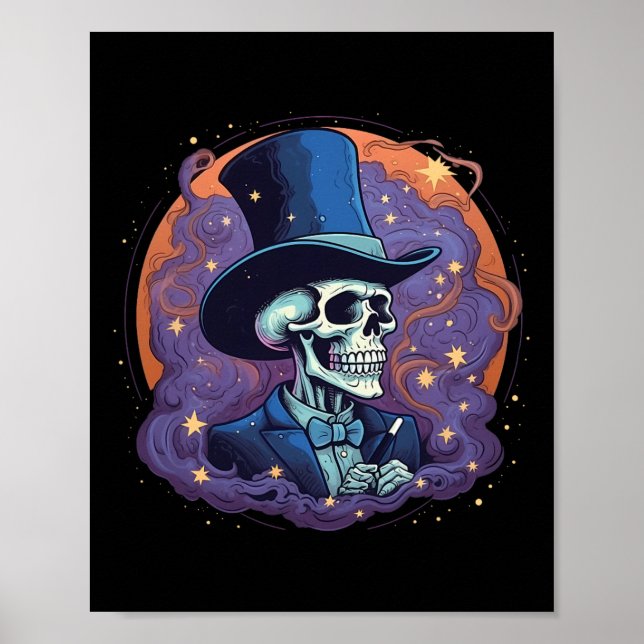Poster Skeleton Magistro Top Hat Stars Fumar Hallow (Frente)