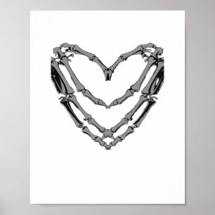 Poster Skeleton Mãos Sinais de Coração Retro Figurino de
