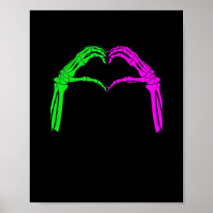 Poster Skeleton Mãos Sinais de Coração Retro Figurino de
