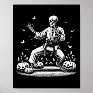 Poster Skeleton Marcial Art Karate Judo Player Halloween